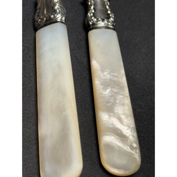Antique Sterling Silver Carving Knife & Fork Set – Mother of Pearl Handles - Picture 6 of 9